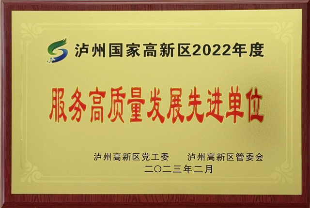 瀘州國家高新區2022年服務高質量發展先進單位